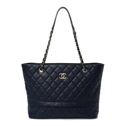Chanel Caviar Quilted Small Zipped Shopping Tote Navy Blue 1 of 10