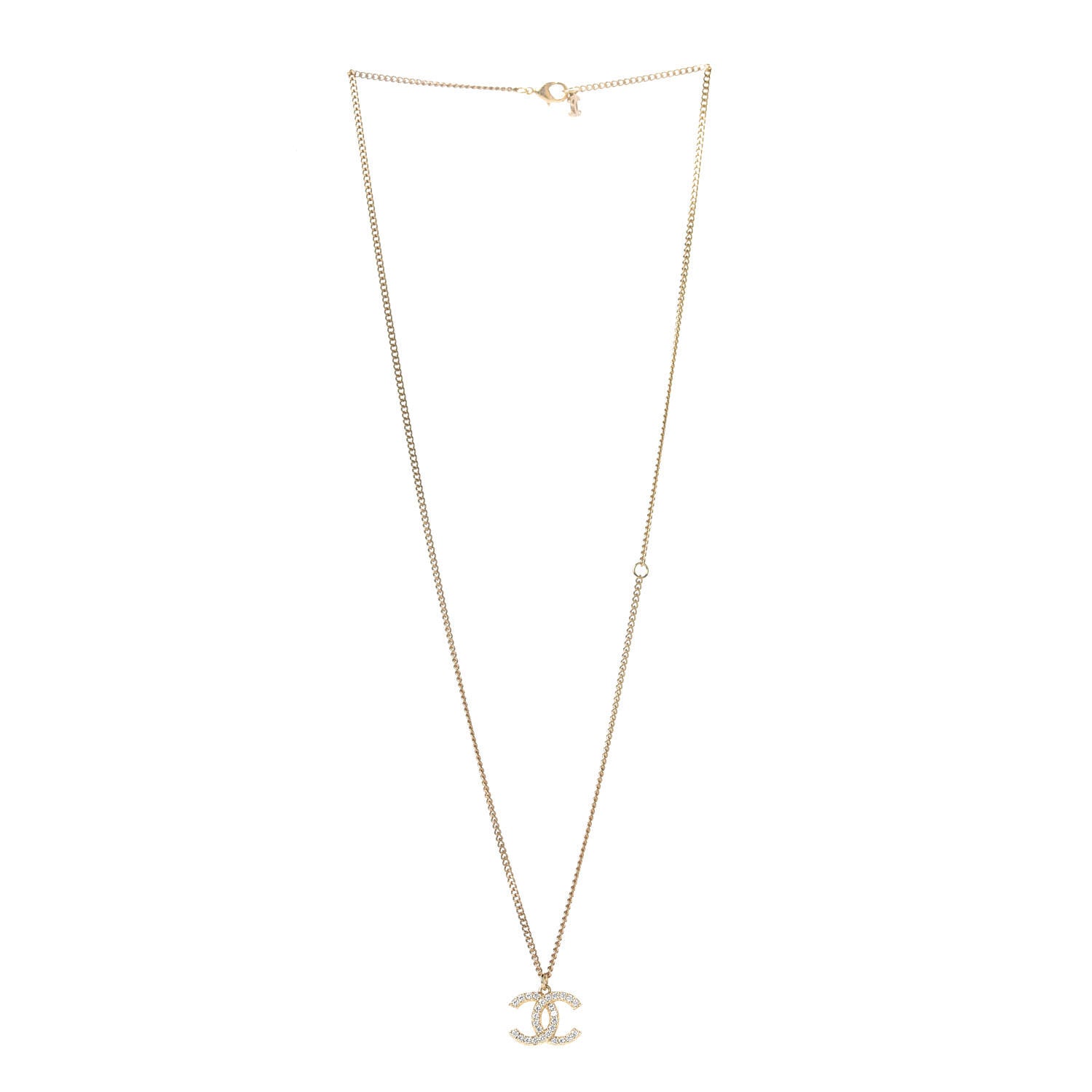 Chanel Crystal CC Pendant Necklace Gold 3 of 6