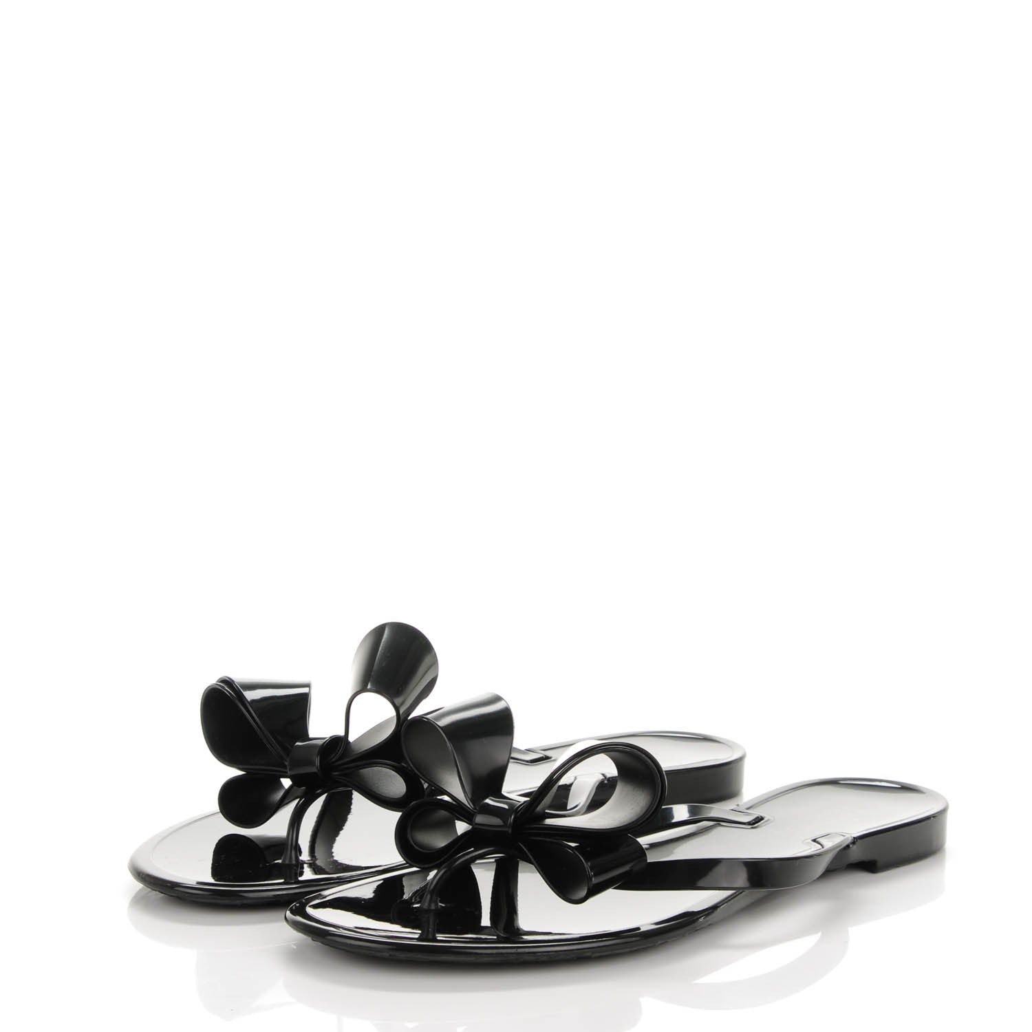 Valentino Garavani PVC Jellow Bow Thong Sandals 41 Black 3 of 7
