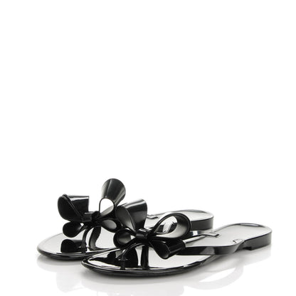 Valentino Garavani PVC Jellow Bow Thong Sandals 41 Black 3 of 7
