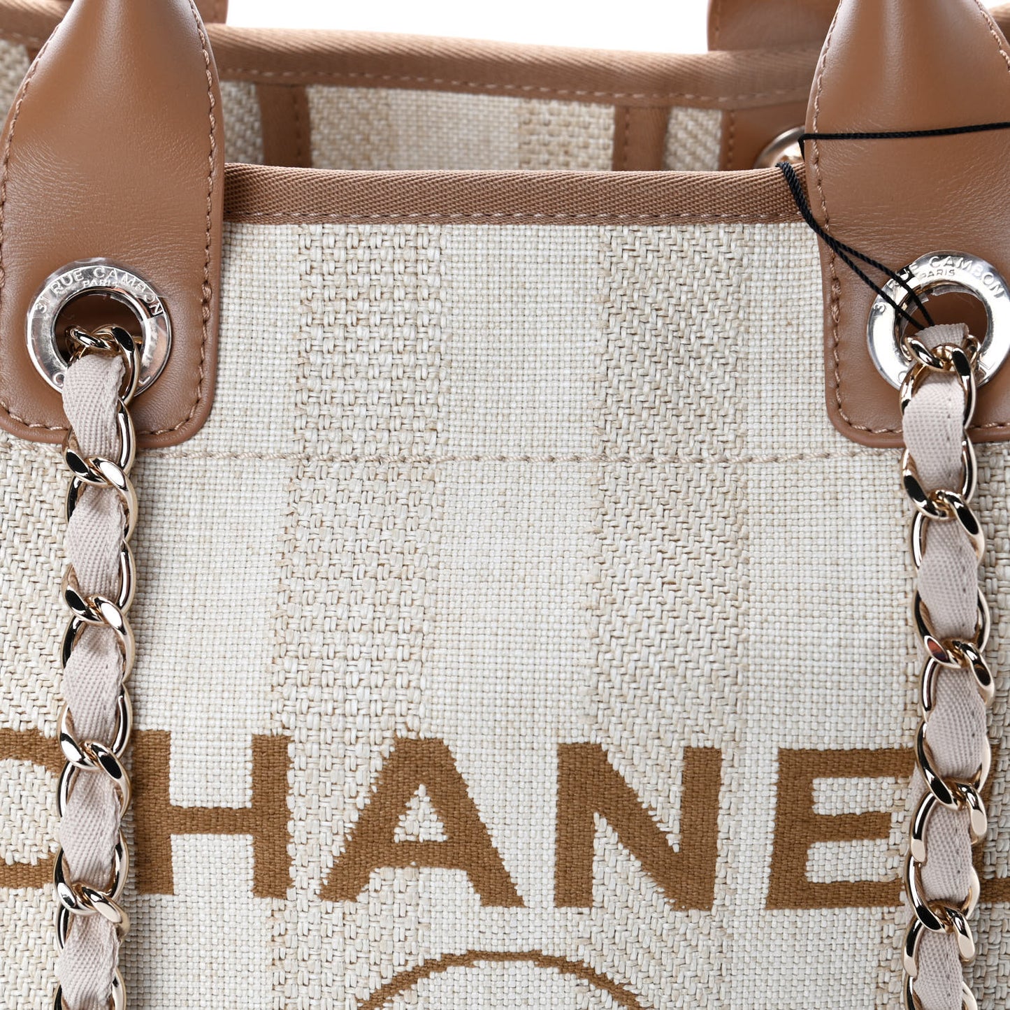 Mixed Fibers Striped Medium Deauville Tote Beige