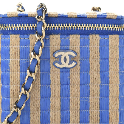 Chanel Raffia Jute Striped Mini Vanity Case With Chain Blue Beige 10 of 11