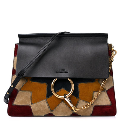 Chloe Suede Wonder Woman Patchwork Medium Faye Shoulder Bag Black 1 of 13