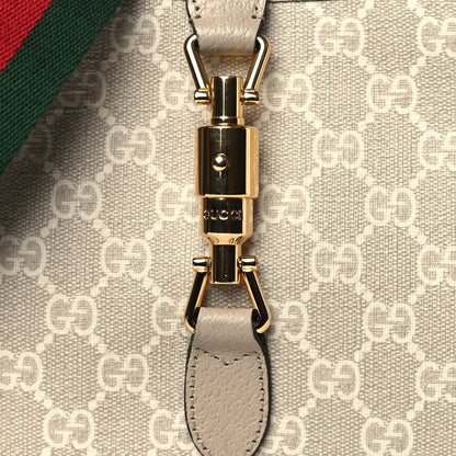 Gucci GG Supreme Monogram Textured Dollar Calfskin Web Small Jackie 1961 Hobo Beige Mystic White Oatmeal 8 of 11