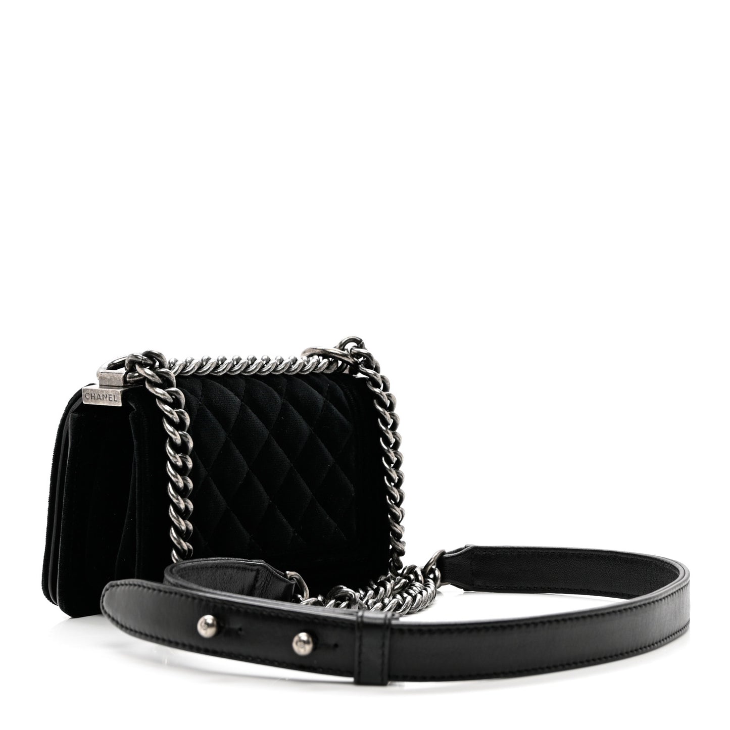 Velvet Quilted Mini Boy Flap Black