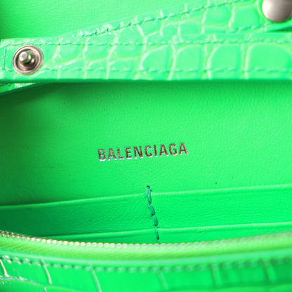 Balenciaga Shiny Calfskin Strass Crocodile Embossed Hourglass Chain Bag Fluo Green 6 of 10