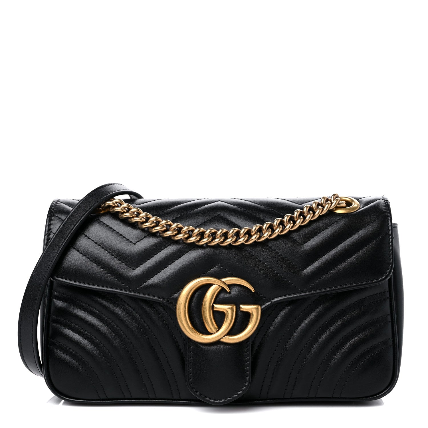 Gucci Calfskin Matelasse Small GG Marmont Shoulder Bag Black 1 of 8