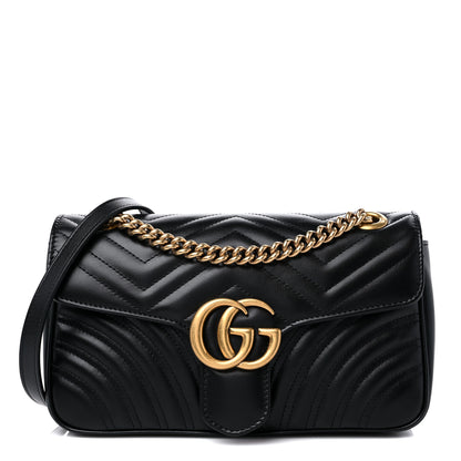 Gucci Calfskin Matelasse Small GG Marmont Shoulder Bag Black 1 of 8