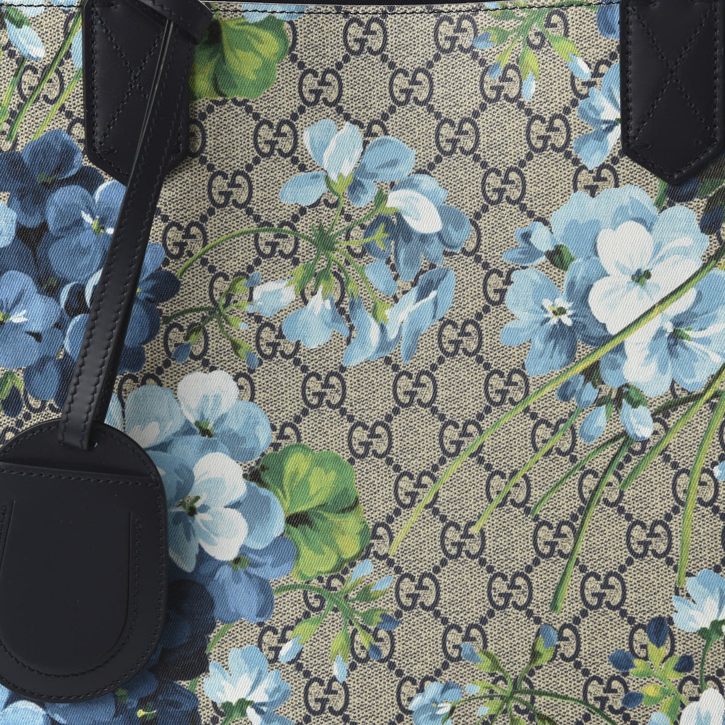 GG Supreme Monogram Blooms Medium Reversible Tote Beige Blue Navy