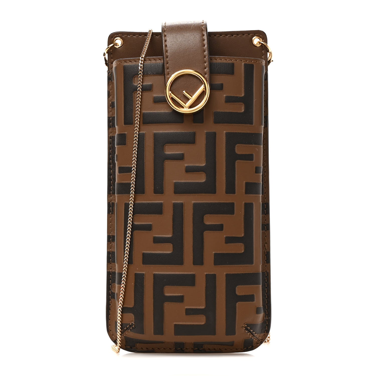 Fendi Vitello Soft F is Fendi Bi-Color FF 1974 Embossed Phone Pouch Maya Black 1 of 11