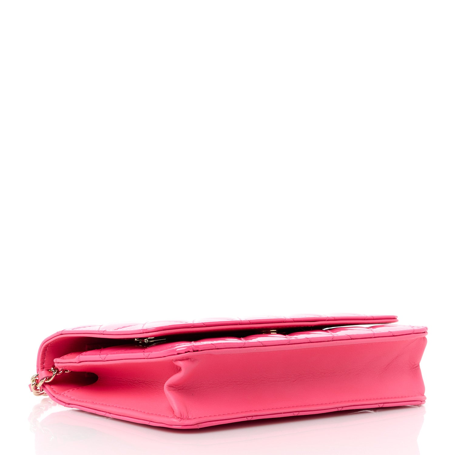 Chanel Patent Calfskin Quilted Wallet On Chain WOC Neon Pink 4 of 12