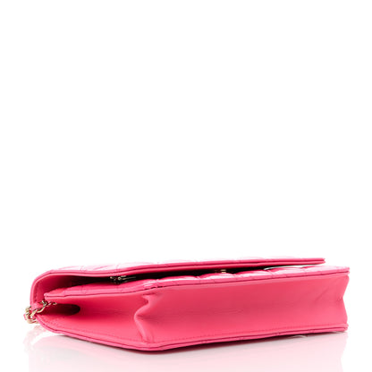 Chanel Patent Calfskin Quilted Wallet On Chain WOC Neon Pink 4 of 12
