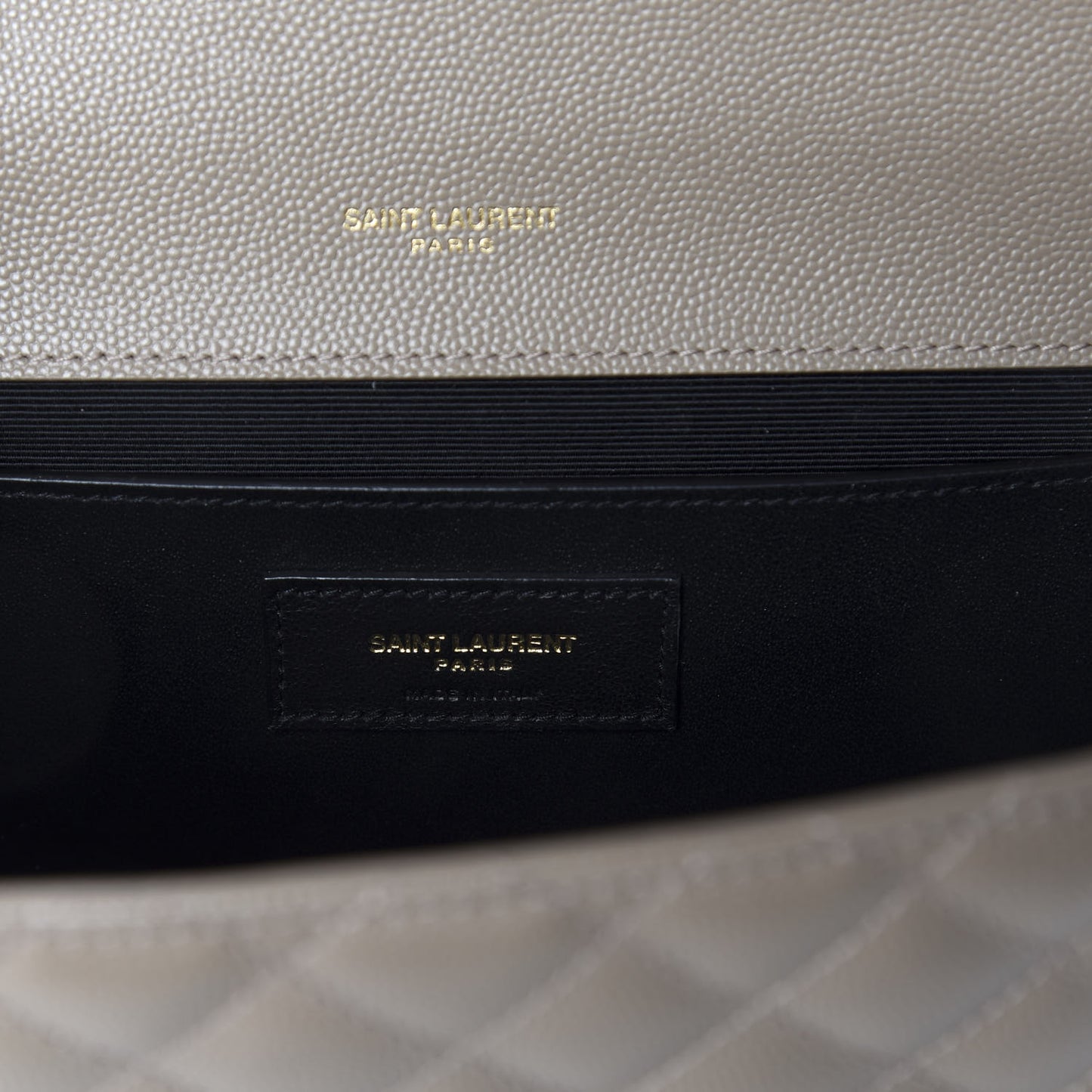 Grain De Poudre Textured Mixed Matelasse Medium Triquilt Monogram Satchel Taupe