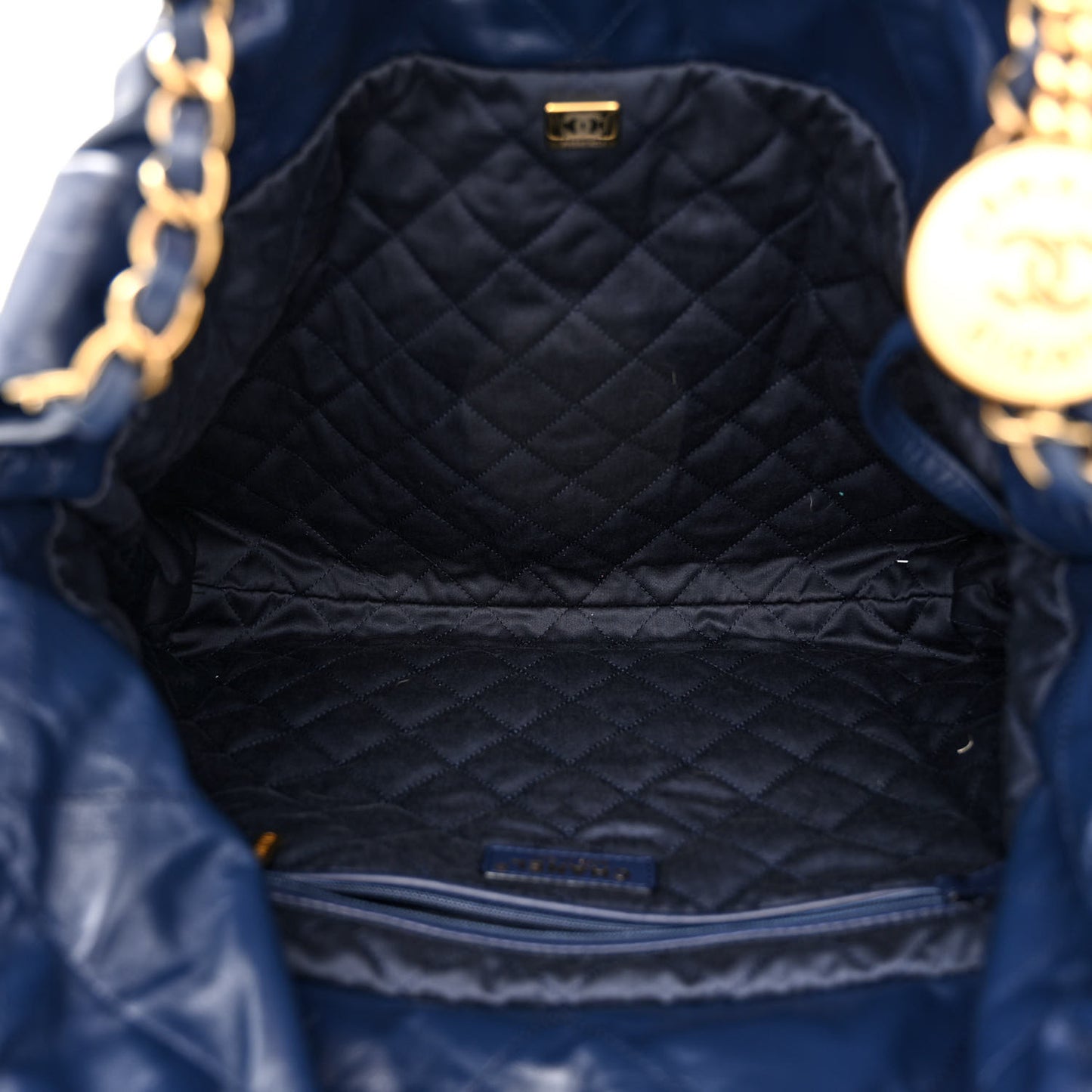 Shiny Calfskin Quilted Chanel 22 Navy Blue