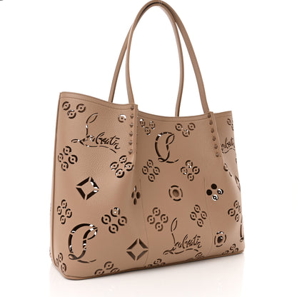 Christian Louboutin Calfskin Perforated Loubinthesky Small Cabarock Spikes Tote Beige 3 of 10