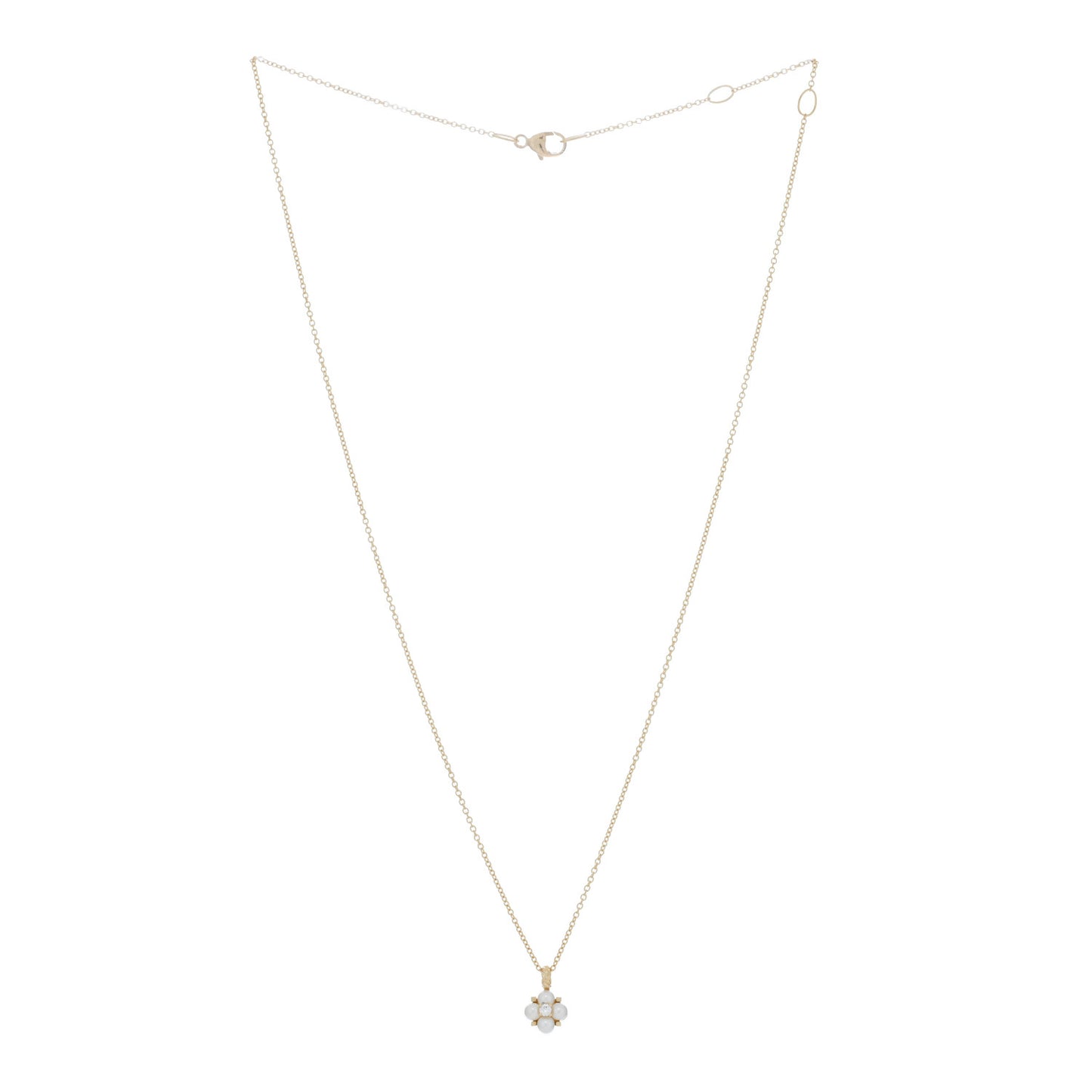 18K Yellow Gold Diamond Pearl Petite Modern Renaissance Pendant Necklace