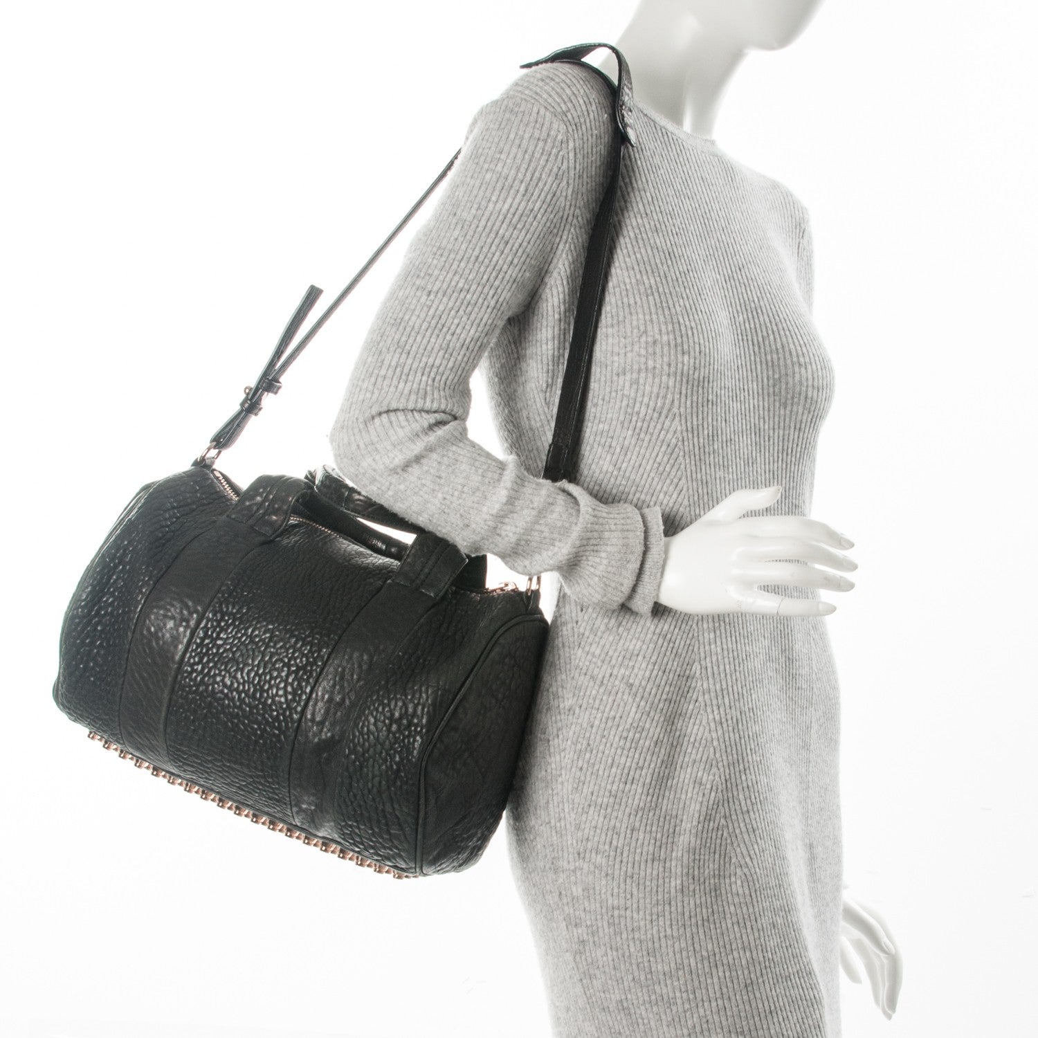 Alexander Wang Pebbled Lambskin Rocco Black Rose Gold Hardware 2 of 12