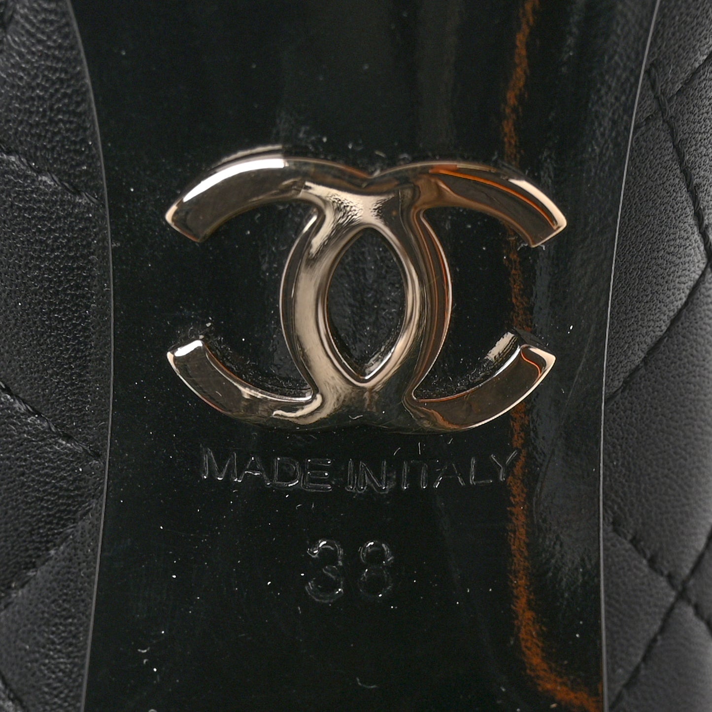 Lambskin Patent Quilted CC Cap Toe Pumps 38 Black