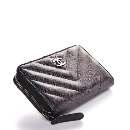 Chanel Iridescent Caviar Chevron Quilted Zip Around Coin Purse Black 4 of 8