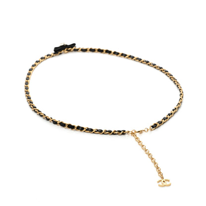 Chanel Calfskin Crystal Chain Camellia Belt 90 36 Black Gold 2 of 6