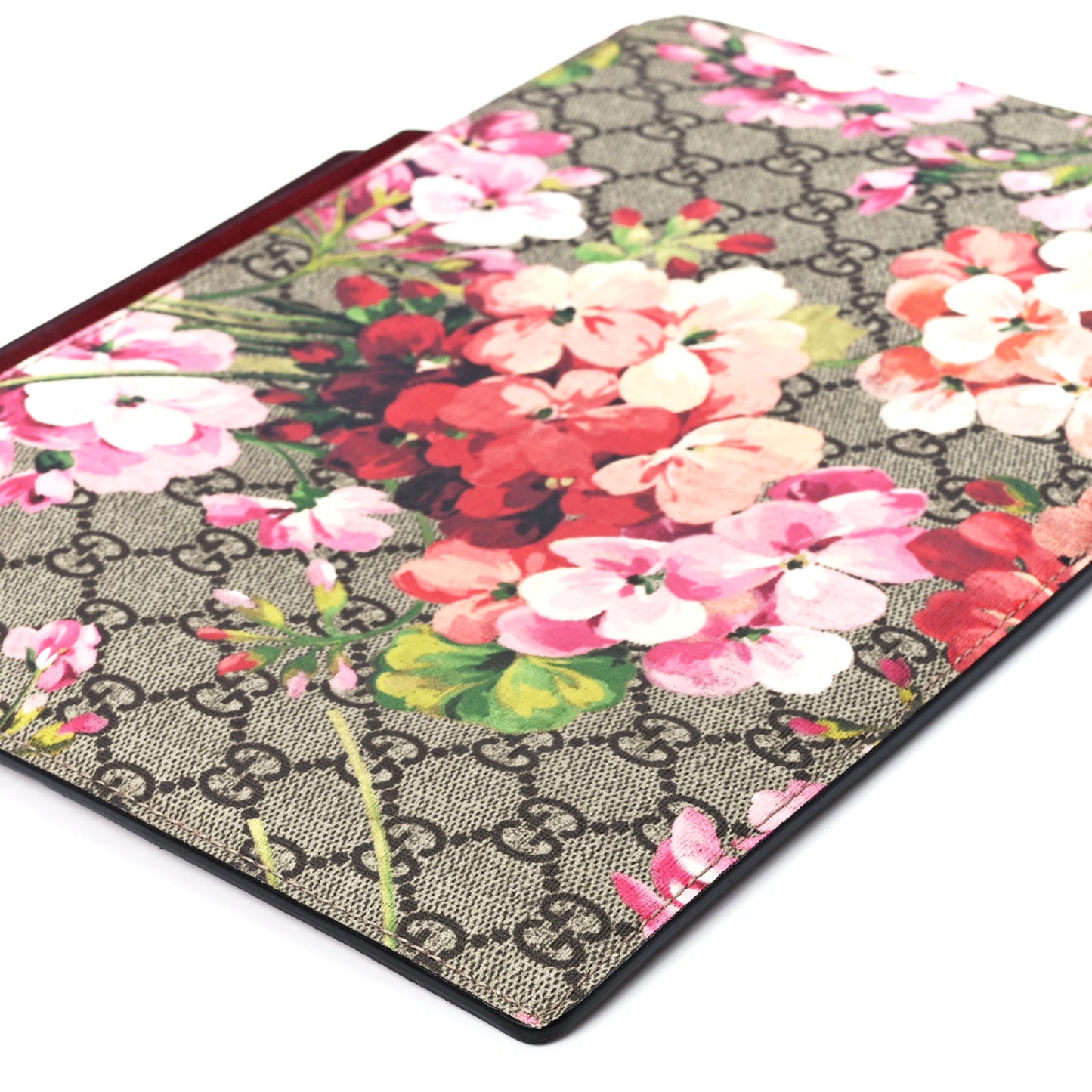 GG Supreme Monogram Blooms Suede Large Zip Pouch Beige Multicolor Dry Rose