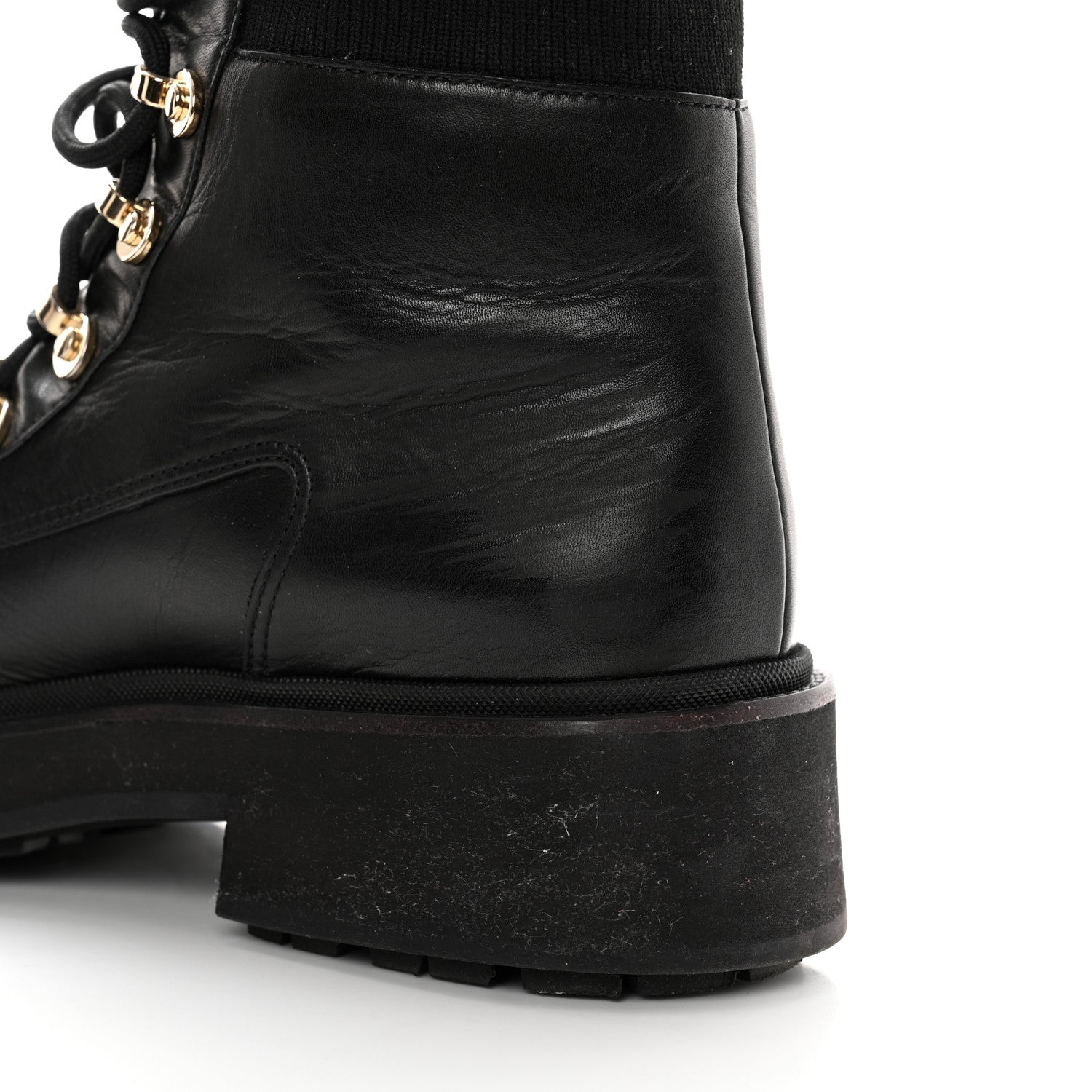 Chanel Calfskin Knit Lace Up Combat Boots 39 Black 11 of 12