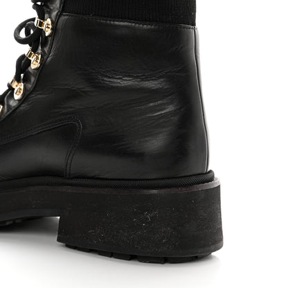 Chanel Calfskin Knit Lace Up Combat Boots 39 Black 11 of 12