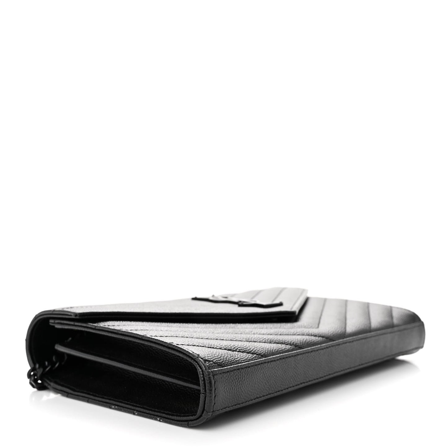 Grain De Poudre Matelasse Chevron Monogram Monochrome Chain Wallet Black