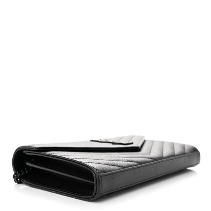 Saint Laurent Grain De Poudre Matelasse Chevron Monogram Monochrome Chain Wallet Black 4 of 12