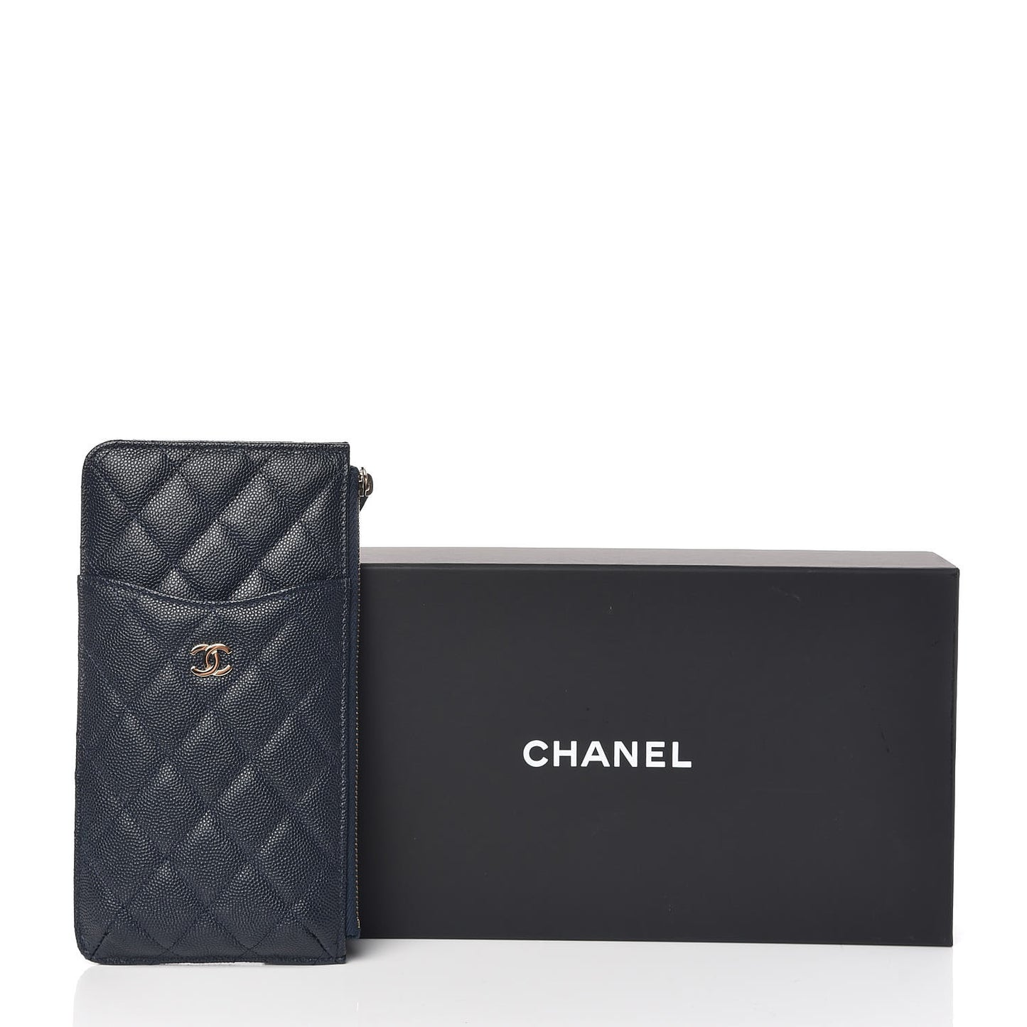 Caviar Quilted Classic Flat Wallet Pouch Navy