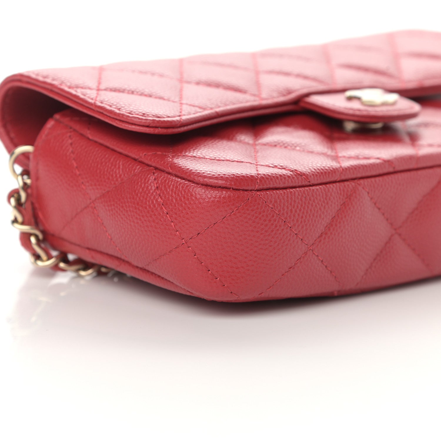 Chanel Caviar Quilted Flap Phone Holder With Chain Red 11 of 13