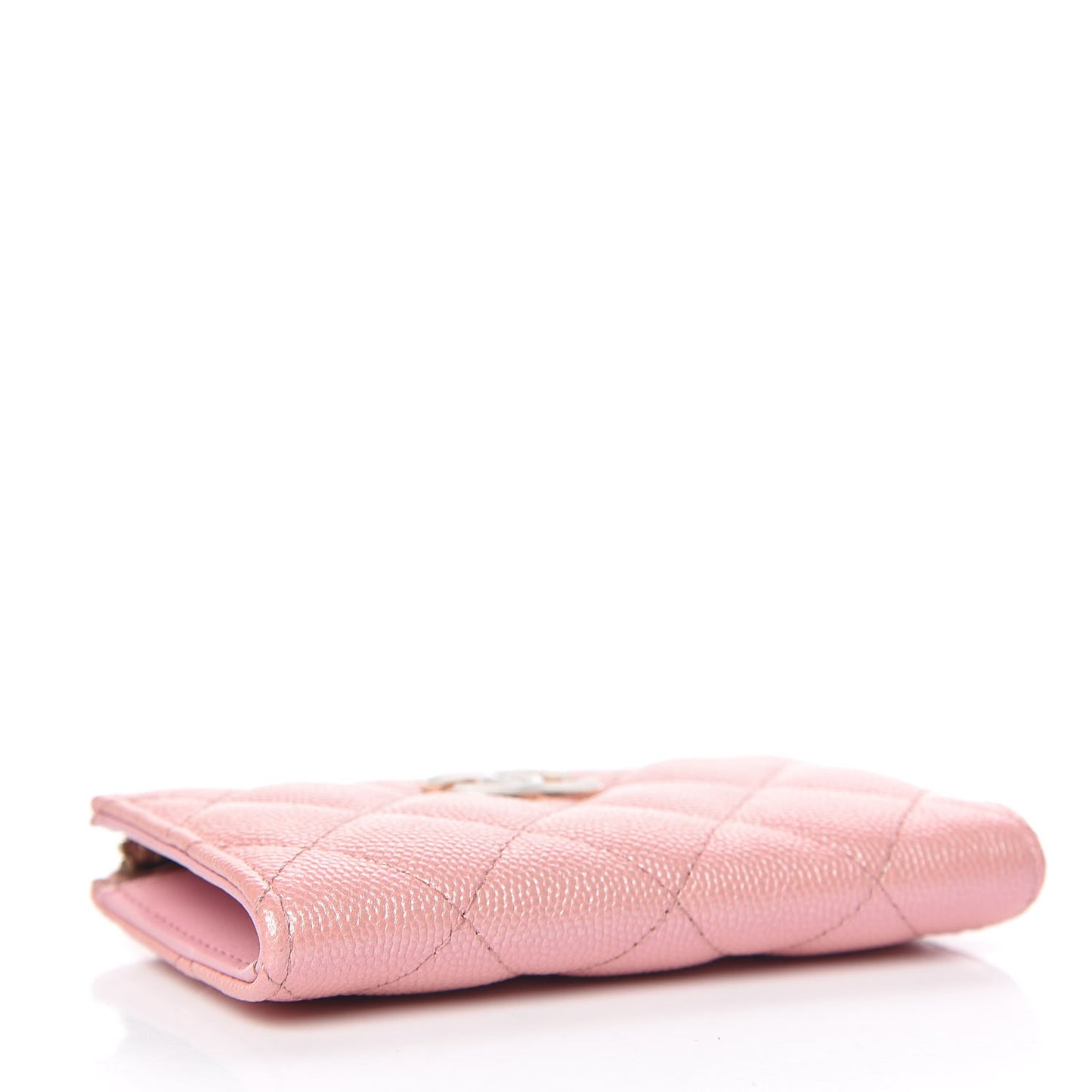Iridescent Caviar Quilted Zipped Key Holder Case Rose Pink