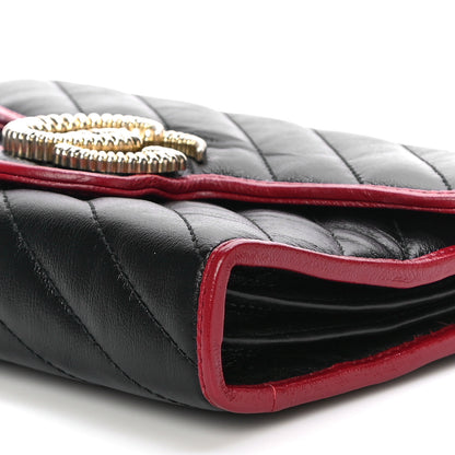 Gucci Vintage Effect Calfskin Matelasse Diagonal Torchon GG Marmont Chain Wallet Black Romantic Cherry 15 of 28