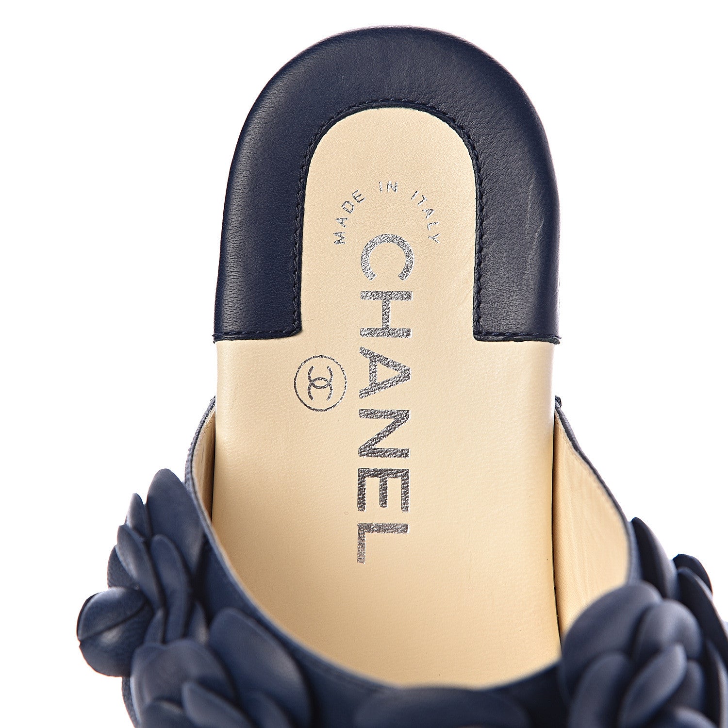 Chanel Lambskin Camellia Sandals 37 Navy Blue 14 of 15