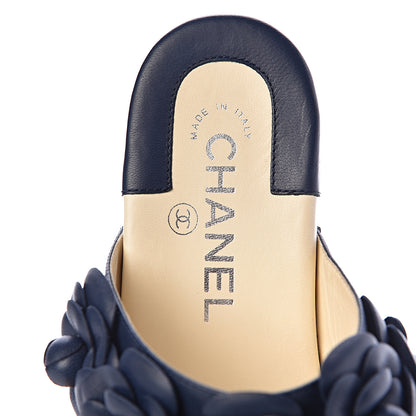 Chanel Lambskin Camellia Sandals 37 Navy Blue 14 of 15
