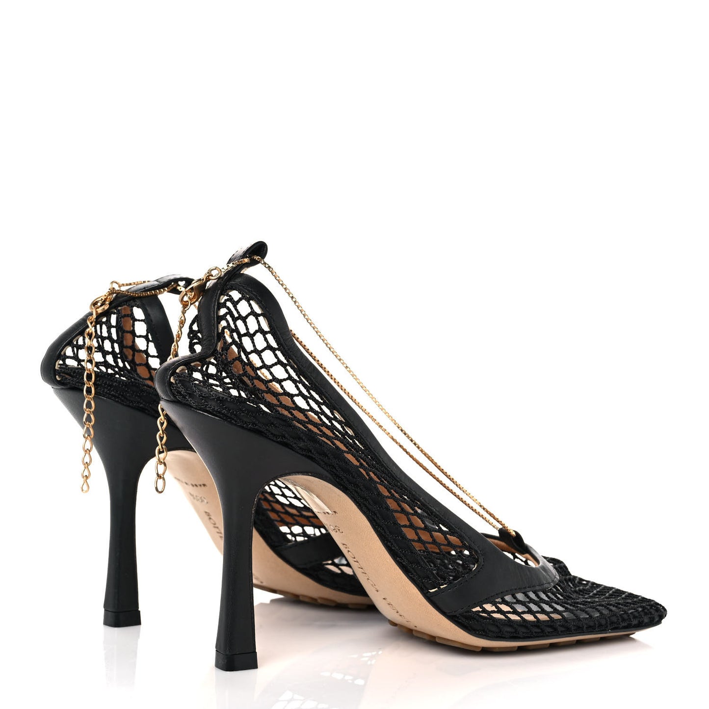 Mesh Calfskin Chain Stretch Pumps 36.5 Black