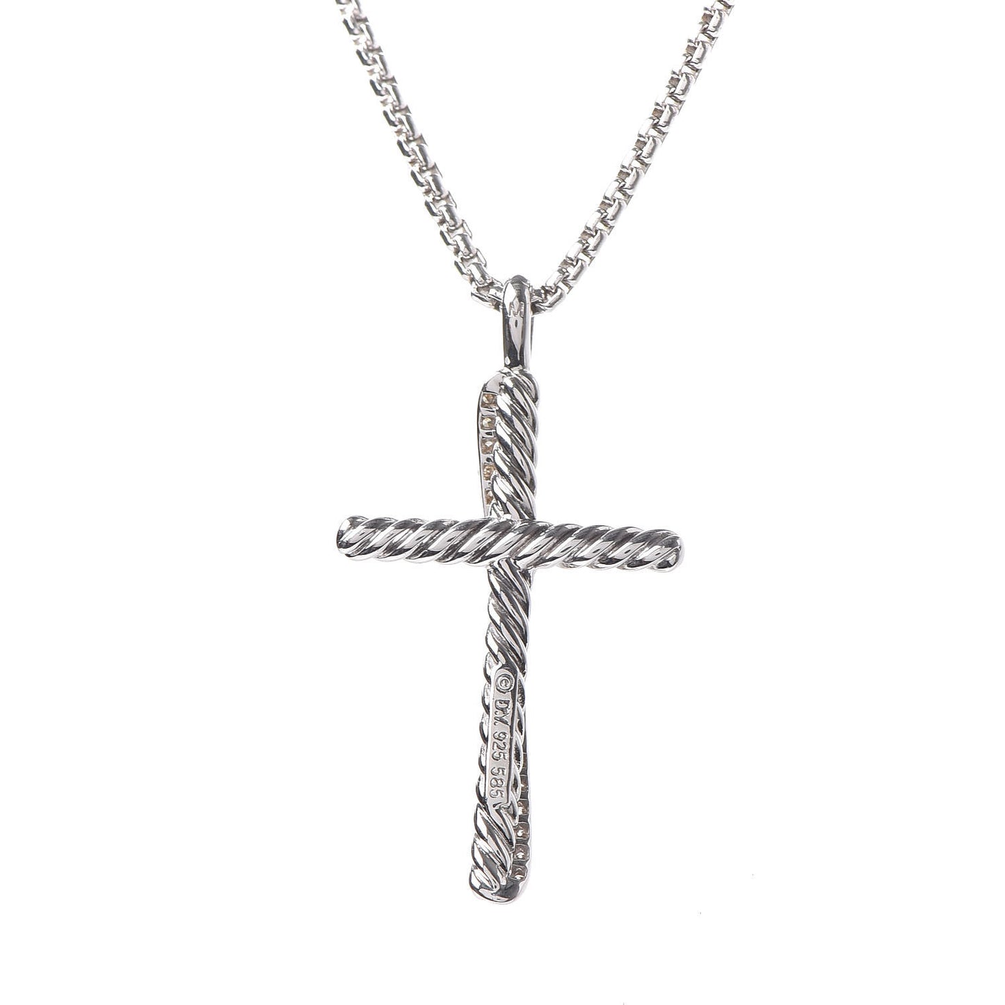 Sterling Silver 14K White Gold Diamond 35mm Crossover Cross Necklace
