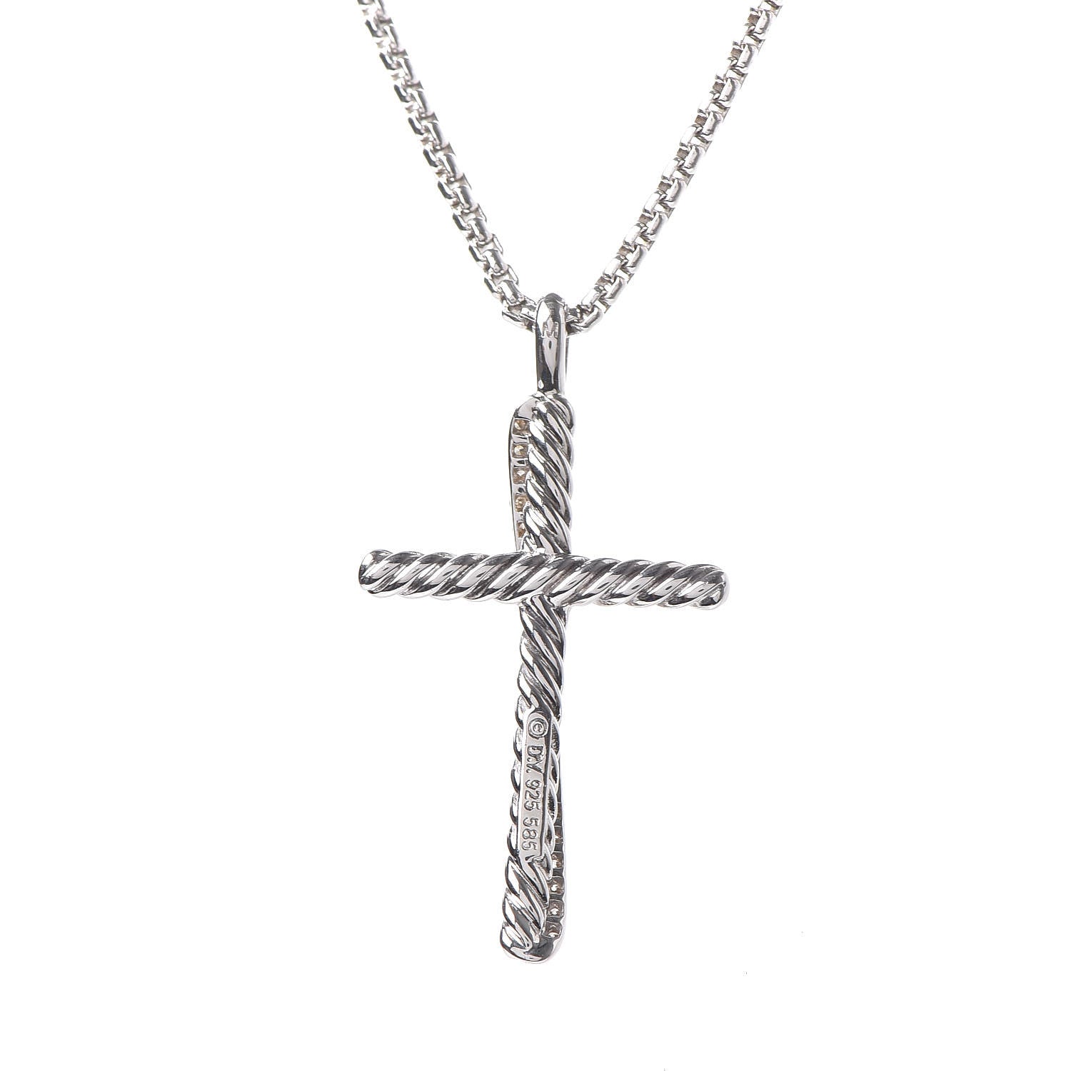 David Yurman Sterling Silver 14K White Gold Diamond 35mm Crossover Cross Necklace 6 of 7