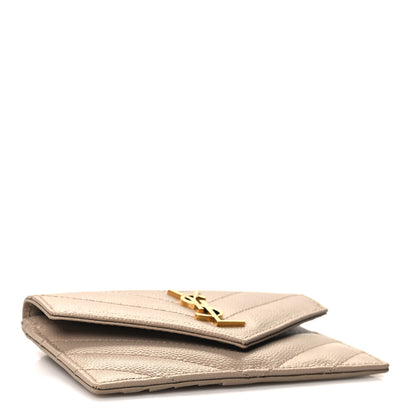 Saint Laurent Grain De Poudre Matelasse Chevron Monogram Compact Wallet Dark Beige 4 of 7
