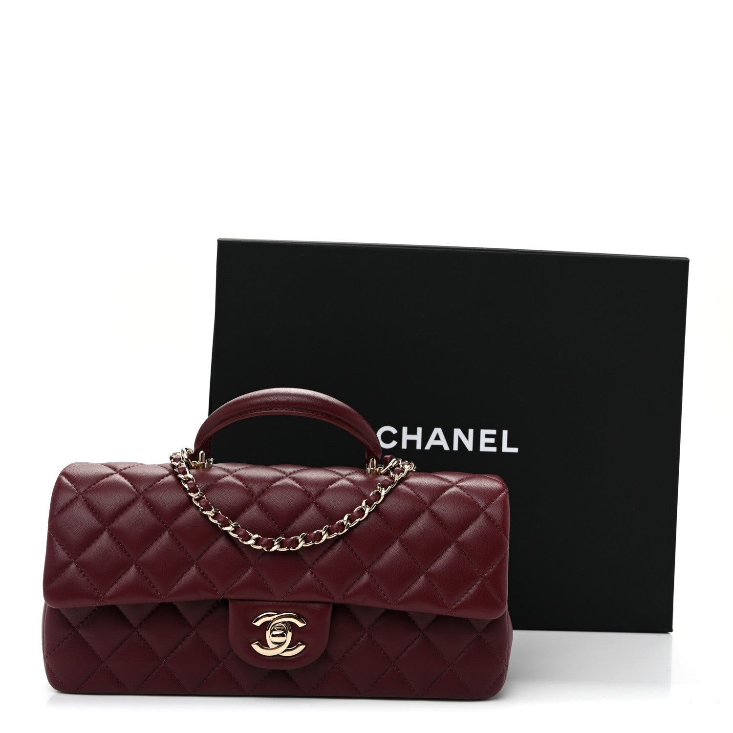 Chanel Lambskin Quilted Top Handle East West Flap Dark Burgundy 11 of 11