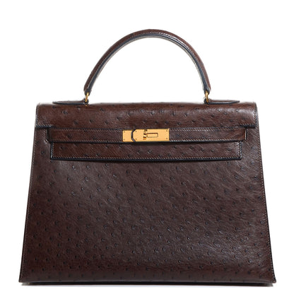 Hermes Ostrich Kelly Sellier 32 Chocolate 1 of 17