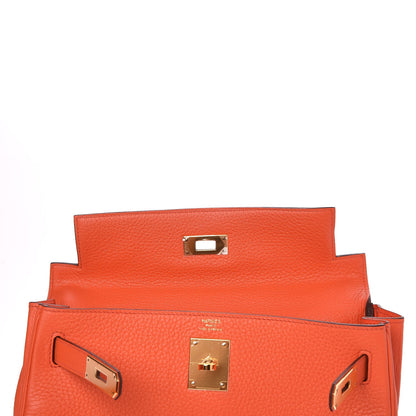 Hermes Taurillon Clemence Kelly Retourne 28 Orange Poppy 28 of 34