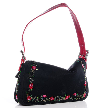 Fendi Canvas Lizard Beaded Baguette Black 3 of 8
