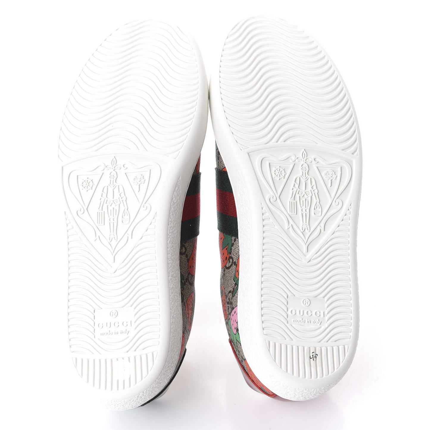 GG Supreme Monogram Strawberry Web Womens Ace Sneakers 36 Beige Multicolor Red Green