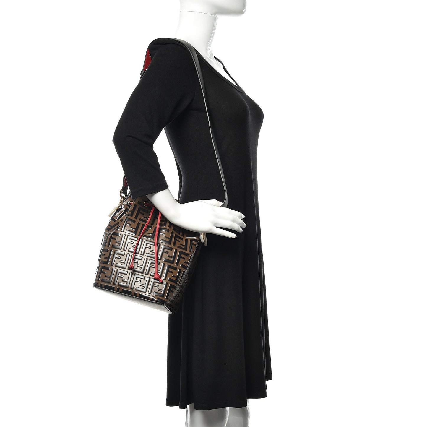 Vitello Grace F is Fendi Bi-Color FF 1974 Embossed Grande Mon Tresor Bucket Bag Maya Black Fragola