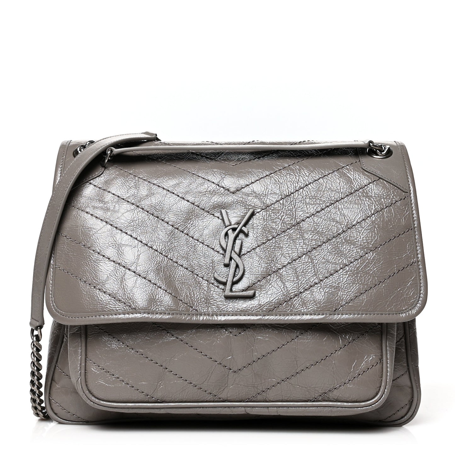 Crinkled Calfskin Matelasse Monogram Large Niki Chain Satchel Fog