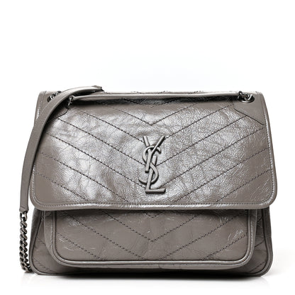 Saint Laurent Crinkled Calfskin Matelasse Monogram Large Niki Chain Satchel Fog 1 of 10