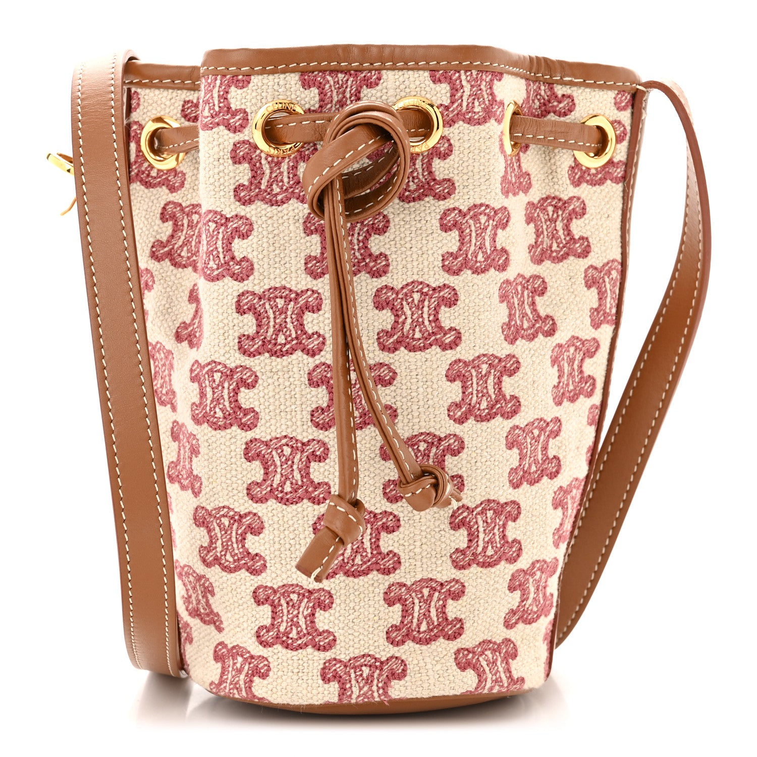 Celine Canvas Calfskin Triomphe Embroidered Bucket Bag Fox Red 1 of 11