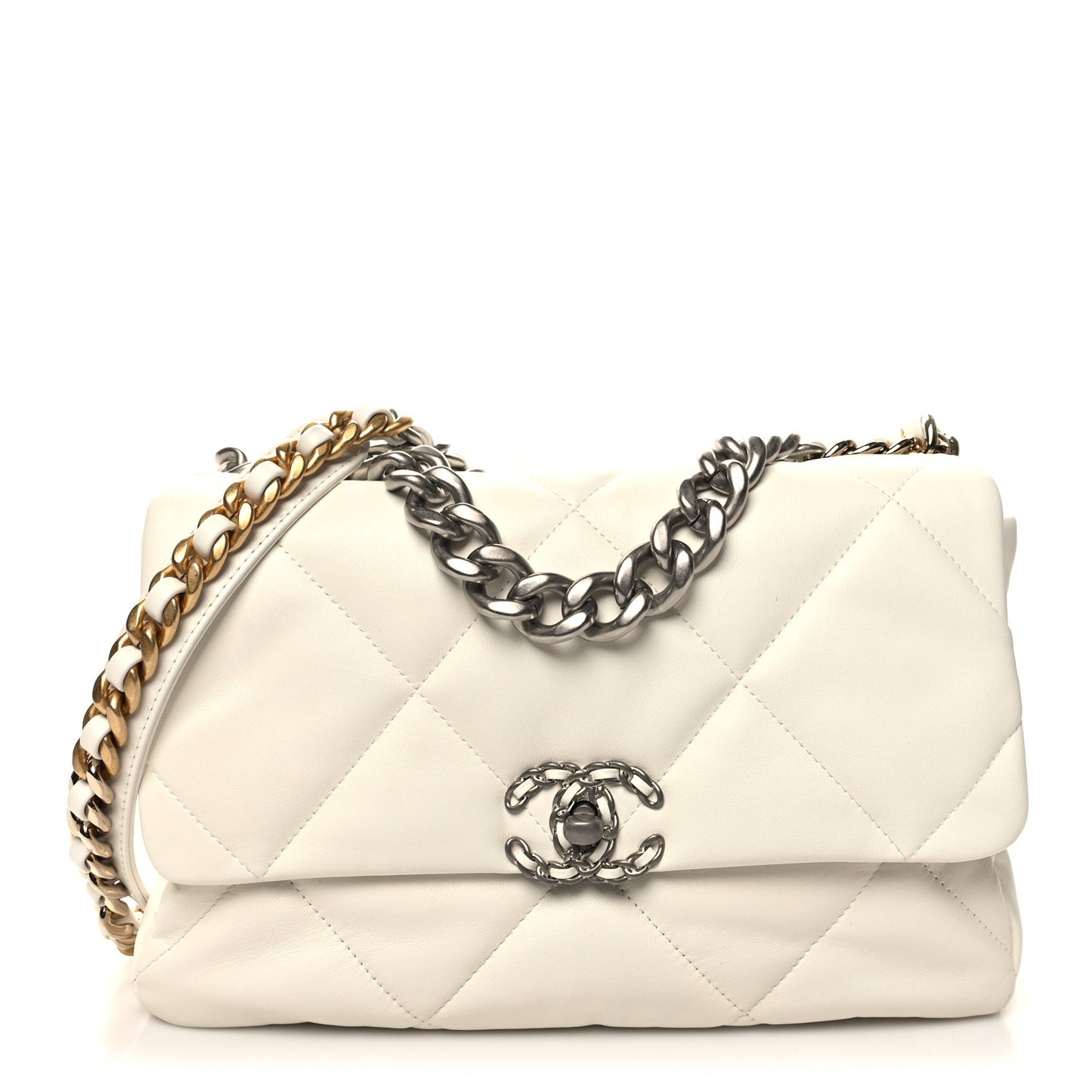 Lambskin Quilted Large Chanel 19 Flap White