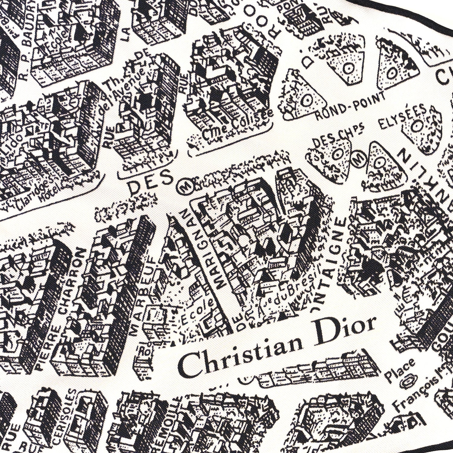 Christian Dior Silk Plan De Paris Print Diamond Scarf White